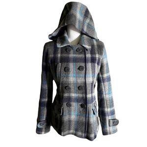 American Eagle wool plaid jacket coat sz medium Gray blue